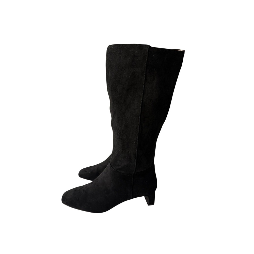 Crown & Ivy Ilyse Black Faux Suede Knee High Kitten Heel Boots Womens 8M